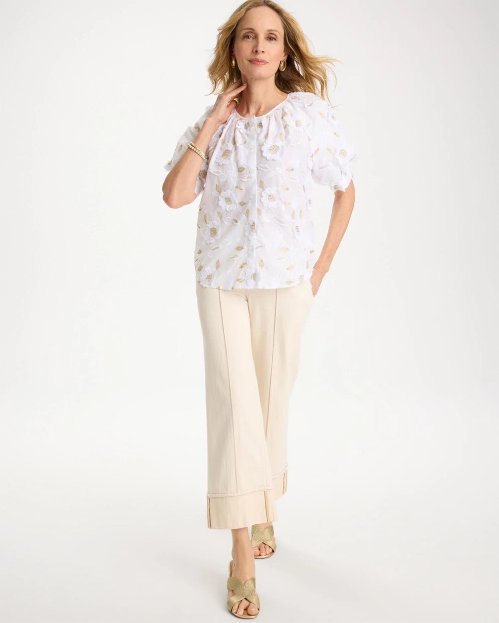 Chico's Smart Buy | Cotton Metallic Applique Embroidered Top