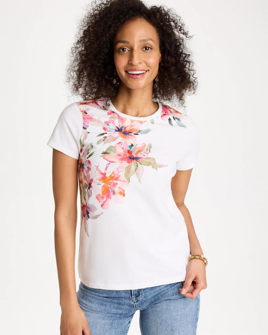 Chico's Discount | Cotton Stretch Ethereal Floral Cap Sleeve Tee