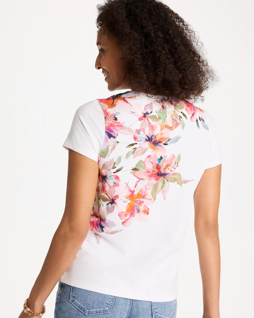Chico's Discount | Cotton Stretch Ethereal Floral Cap Sleeve Tee