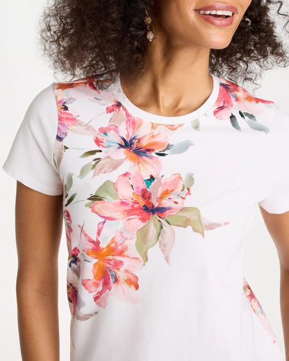 Chico's Discount | Cotton Stretch Ethereal Floral Cap Sleeve Tee