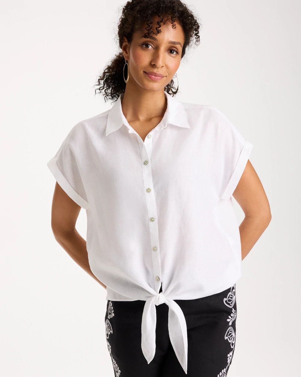 Chico's Special Offer | No Iron™ Linen Tie-Front Cap Sleeve Shirt