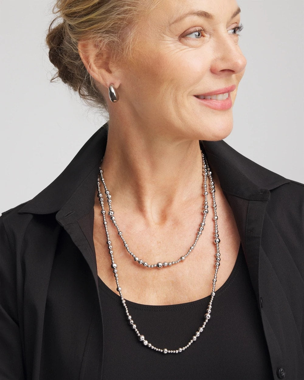 Chico's Signature | Silvertone Long Beaded Necklace