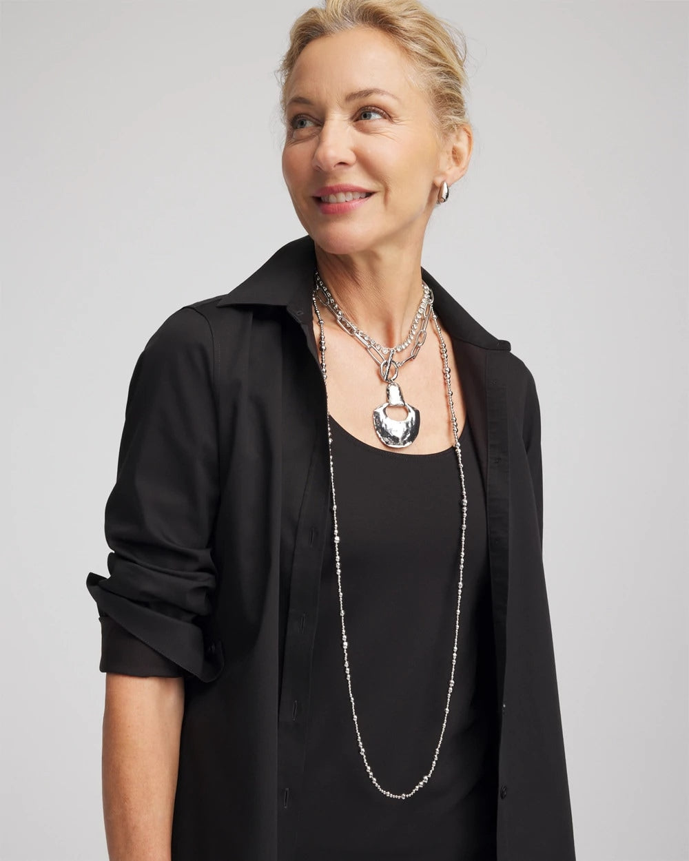Chico's Signature | Silvertone Long Beaded Necklace