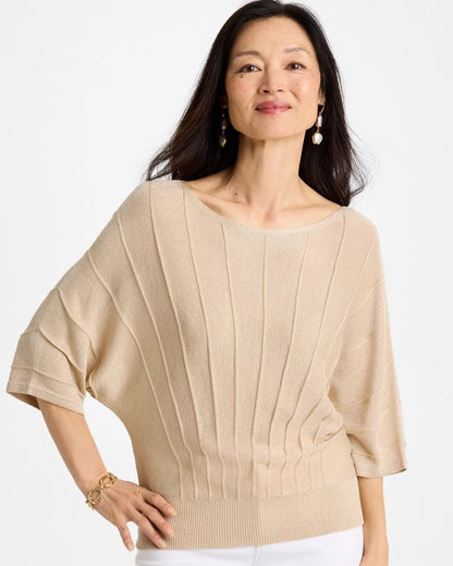 Chico's Essential | Metallic Pleated Dolman Pullover Sweater