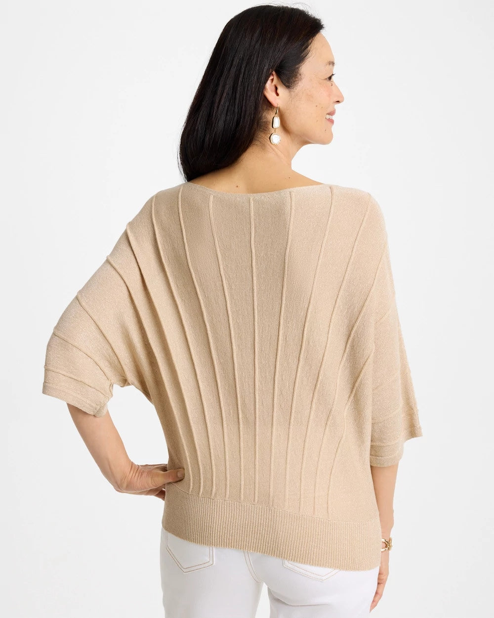 Chico's Essential | Metallic Pleated Dolman Pullover Sweater
