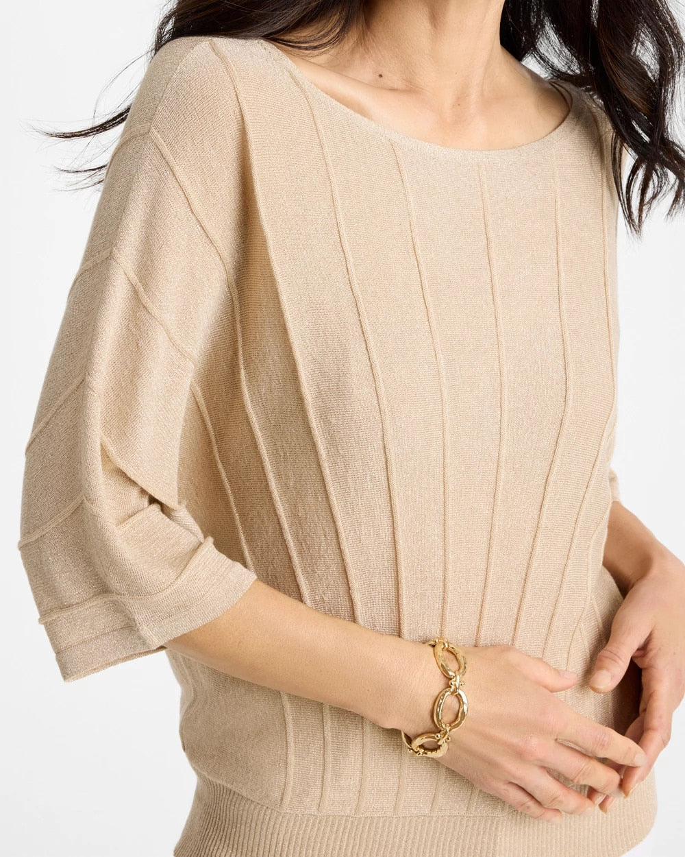 Chico's Essential | Metallic Pleated Dolman Pullover Sweater