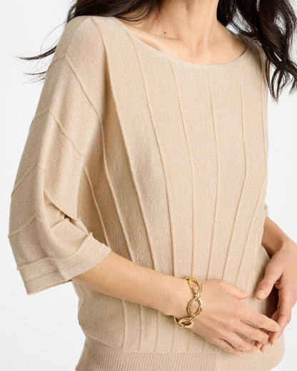 Chico's Essential | Metallic Pleated Dolman Pullover Sweater