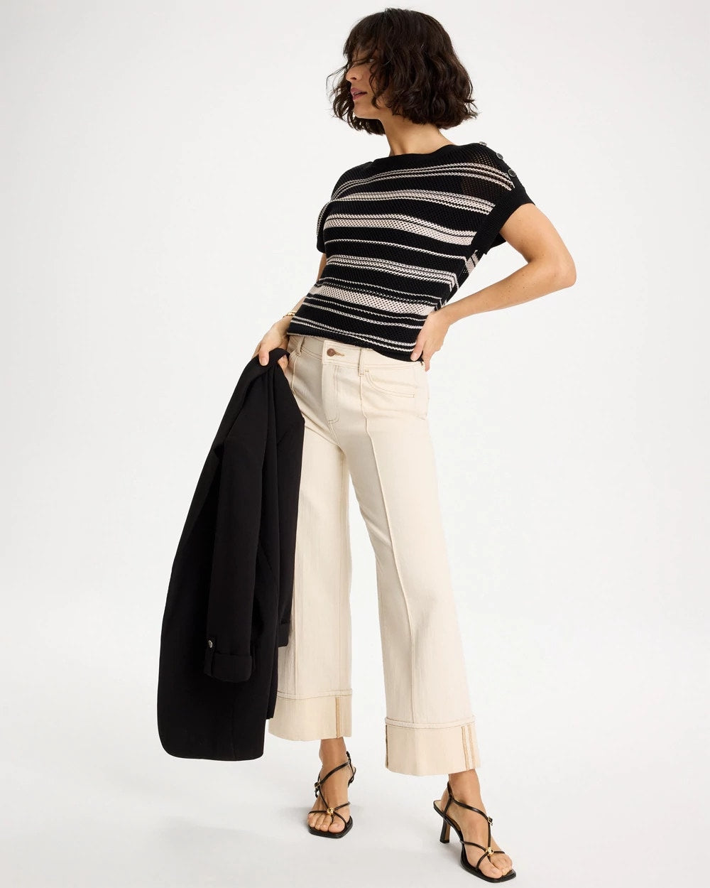 Chico's Best Price | Striped Mesh Stitch Pullover Sweater