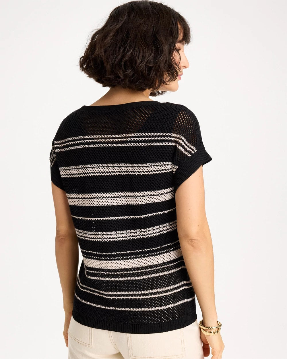Chico's Best Price | Striped Mesh Stitch Pullover Sweater