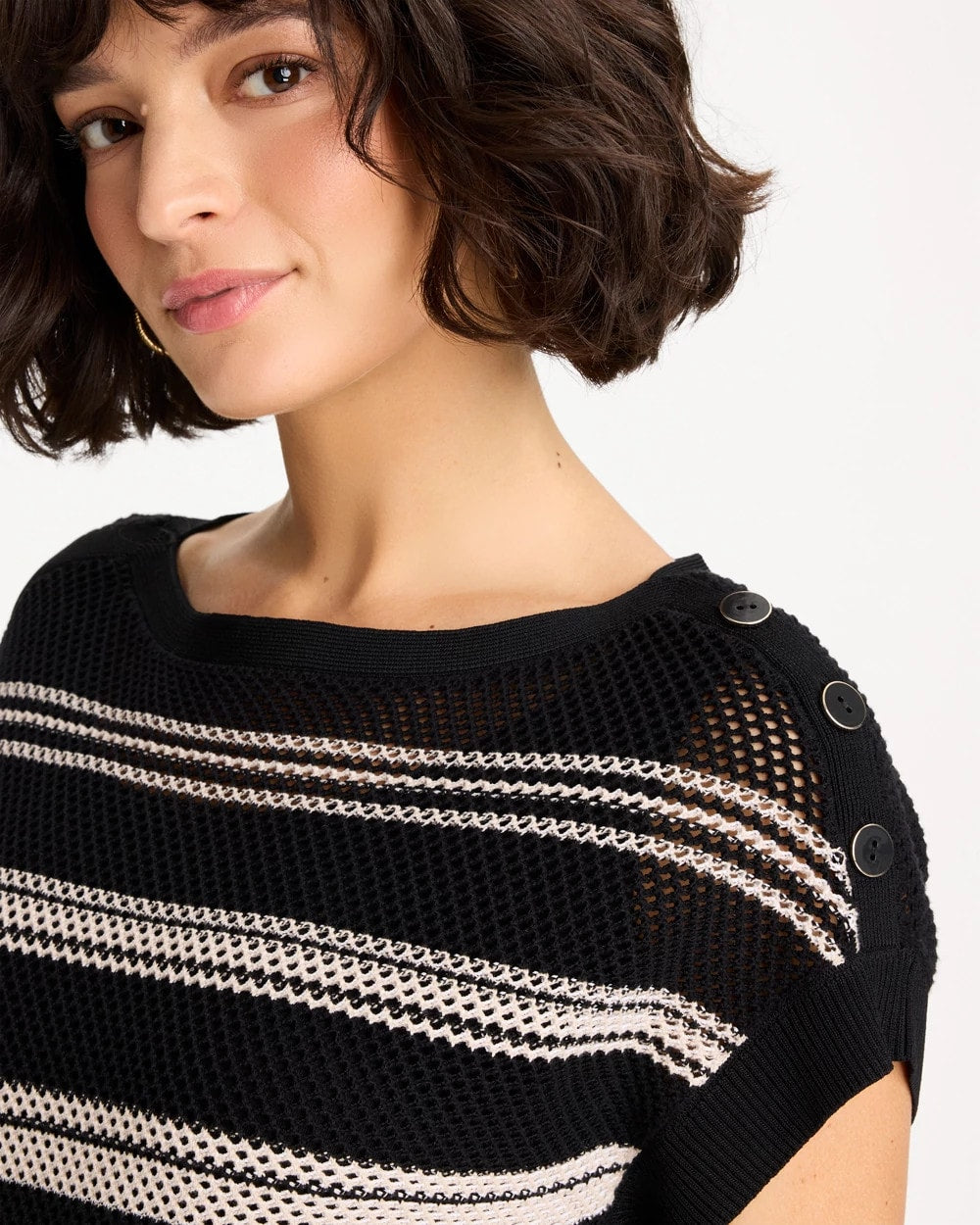 Chico's Best Price | Striped Mesh Stitch Pullover Sweater