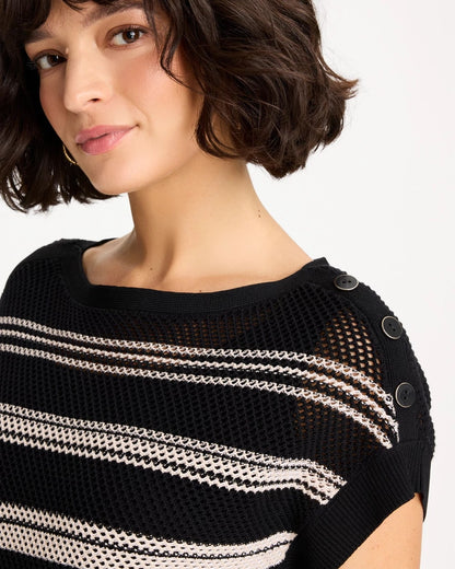 Chico's Best Price | Striped Mesh Stitch Pullover Sweater