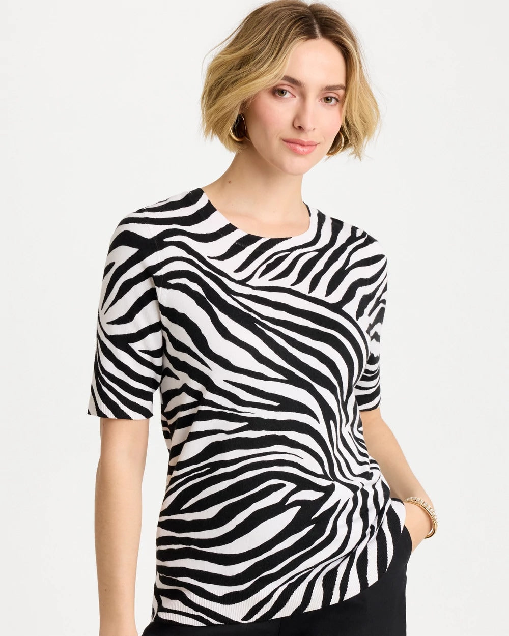 Chico's Hot Sale | Ella Zebra Crewneck Pullover Sweater