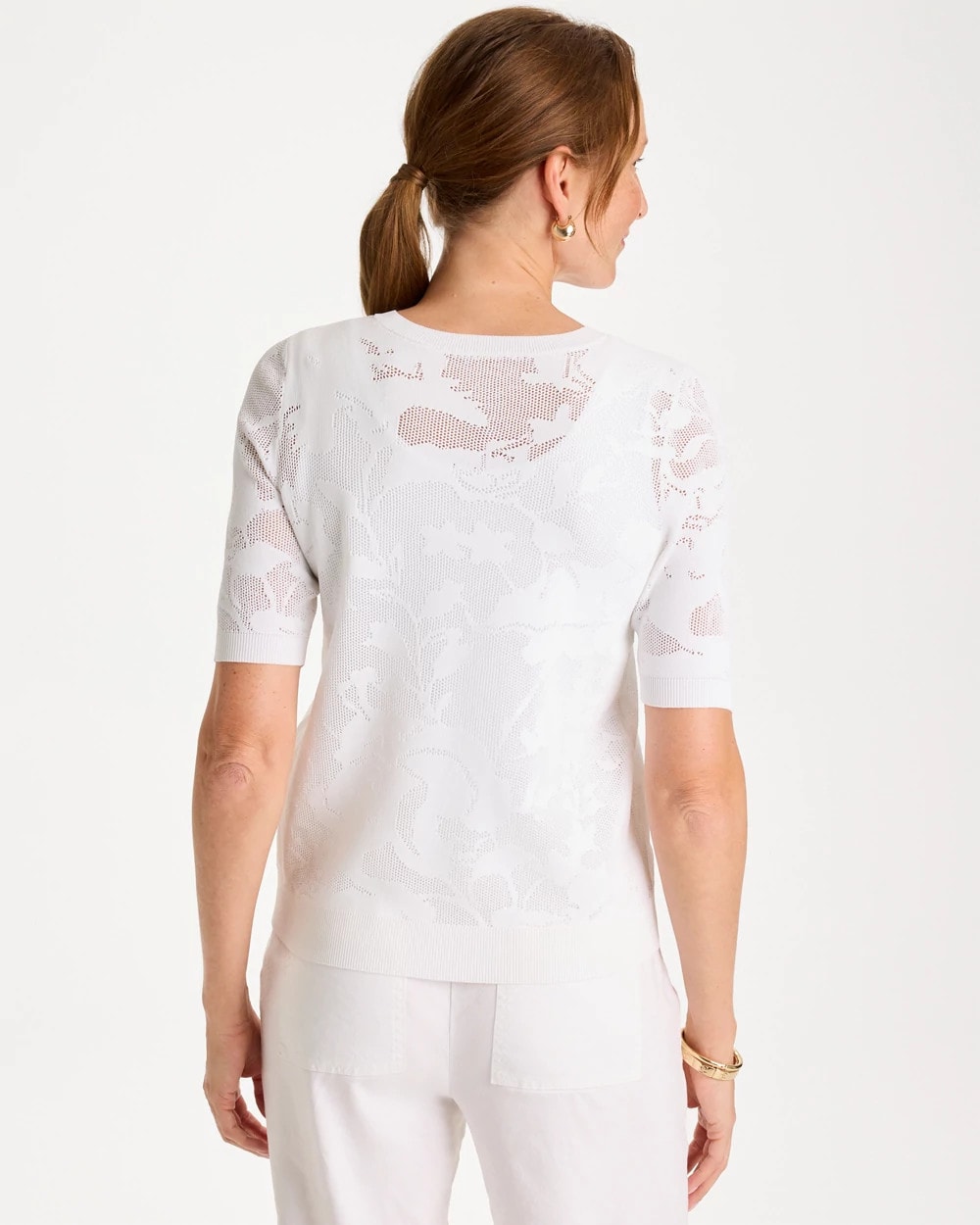 Chico's Latest | Ella Short-Sleeve Pointelle Sweater
