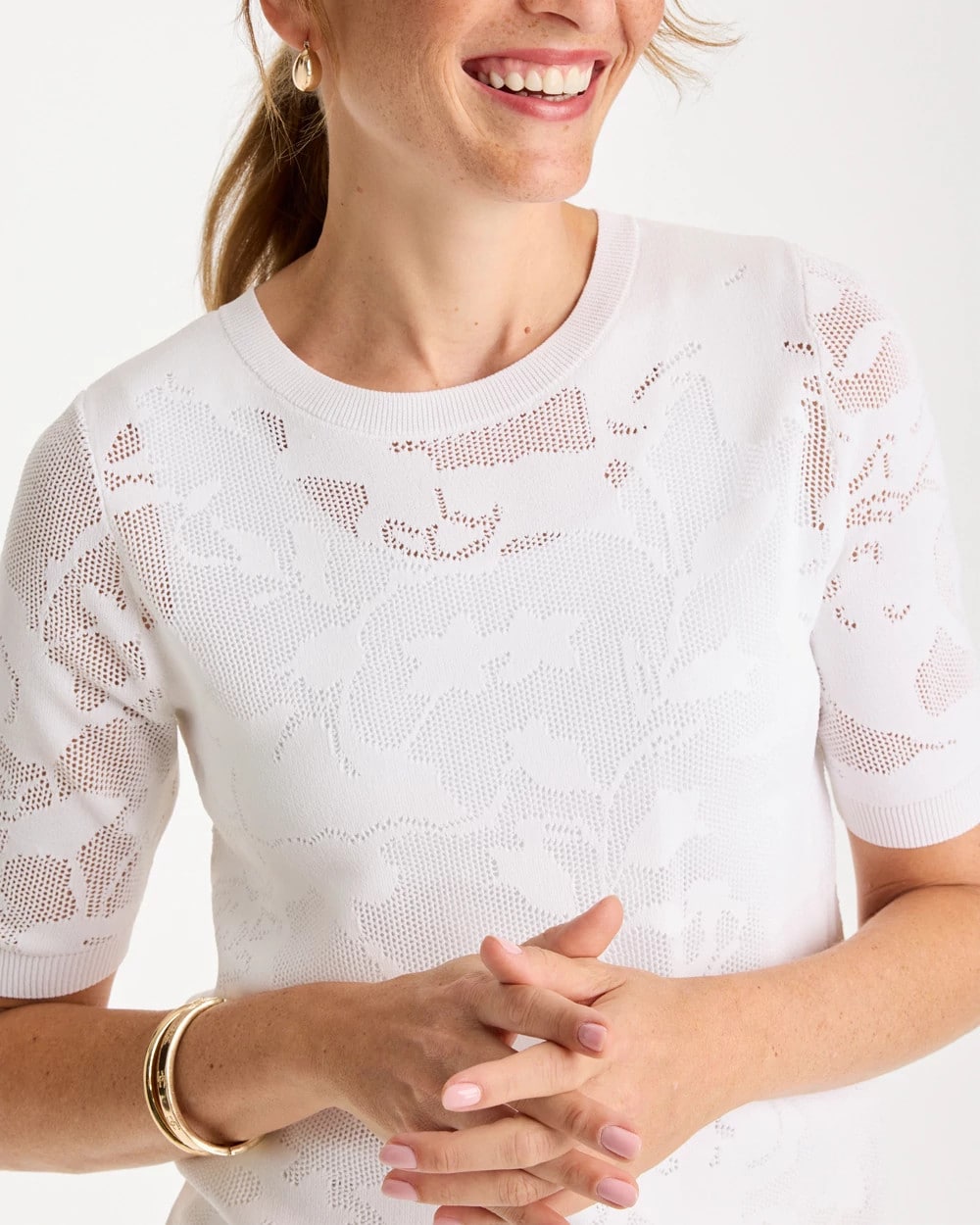 Chico's Latest | Ella Short-Sleeve Pointelle Sweater