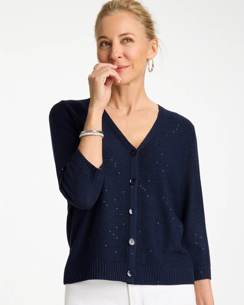 Chico's Recommended | Stitchy Sequin V-Neck Cardigan