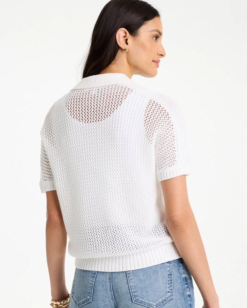 Chico's Classic | Sequin Pointelle Pullover Polo Sweater
