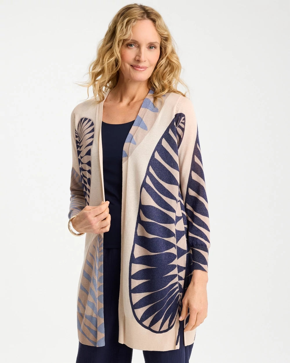 Chico's New | Long Leaf Print Summer Romance Cardigan