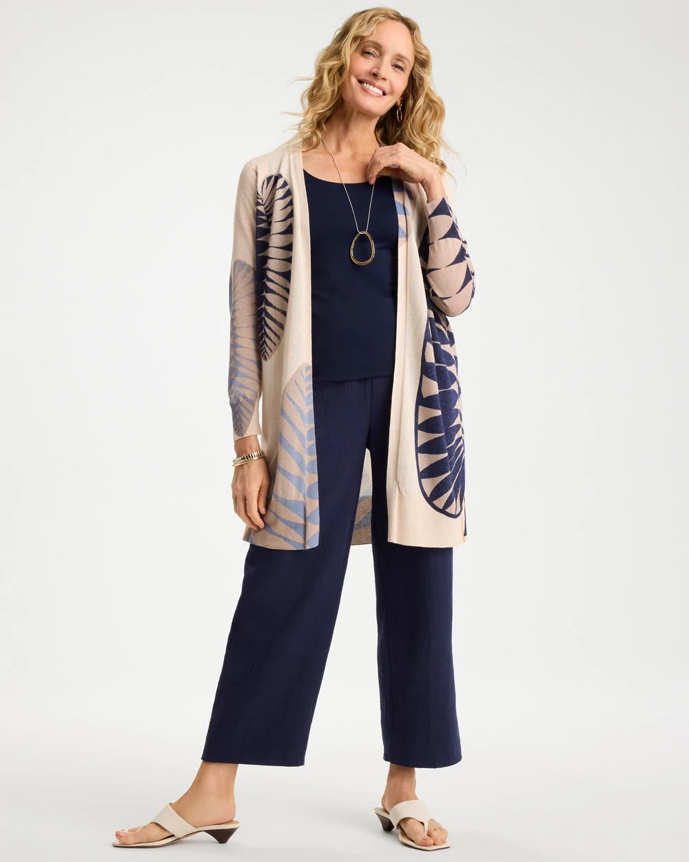 Chico's New | Long Leaf Print Summer Romance Cardigan