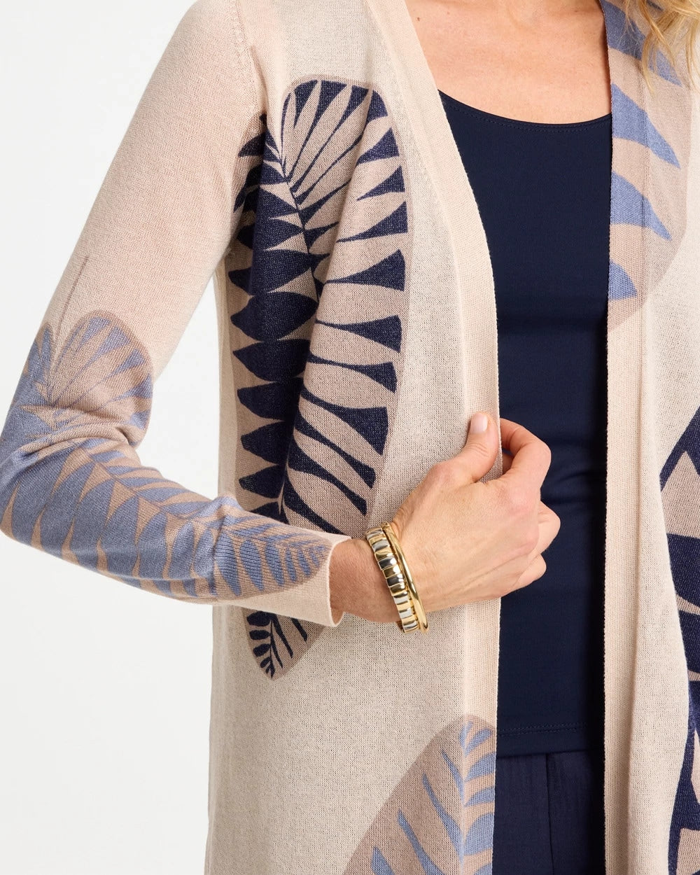 Chico's New | Long Leaf Print Summer Romance Cardigan