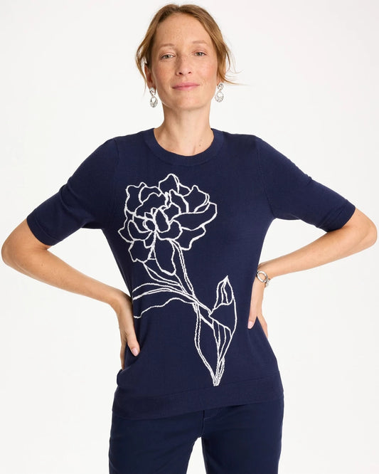 Chico's Sale | Ella Short-Sleeve Floral Sweater