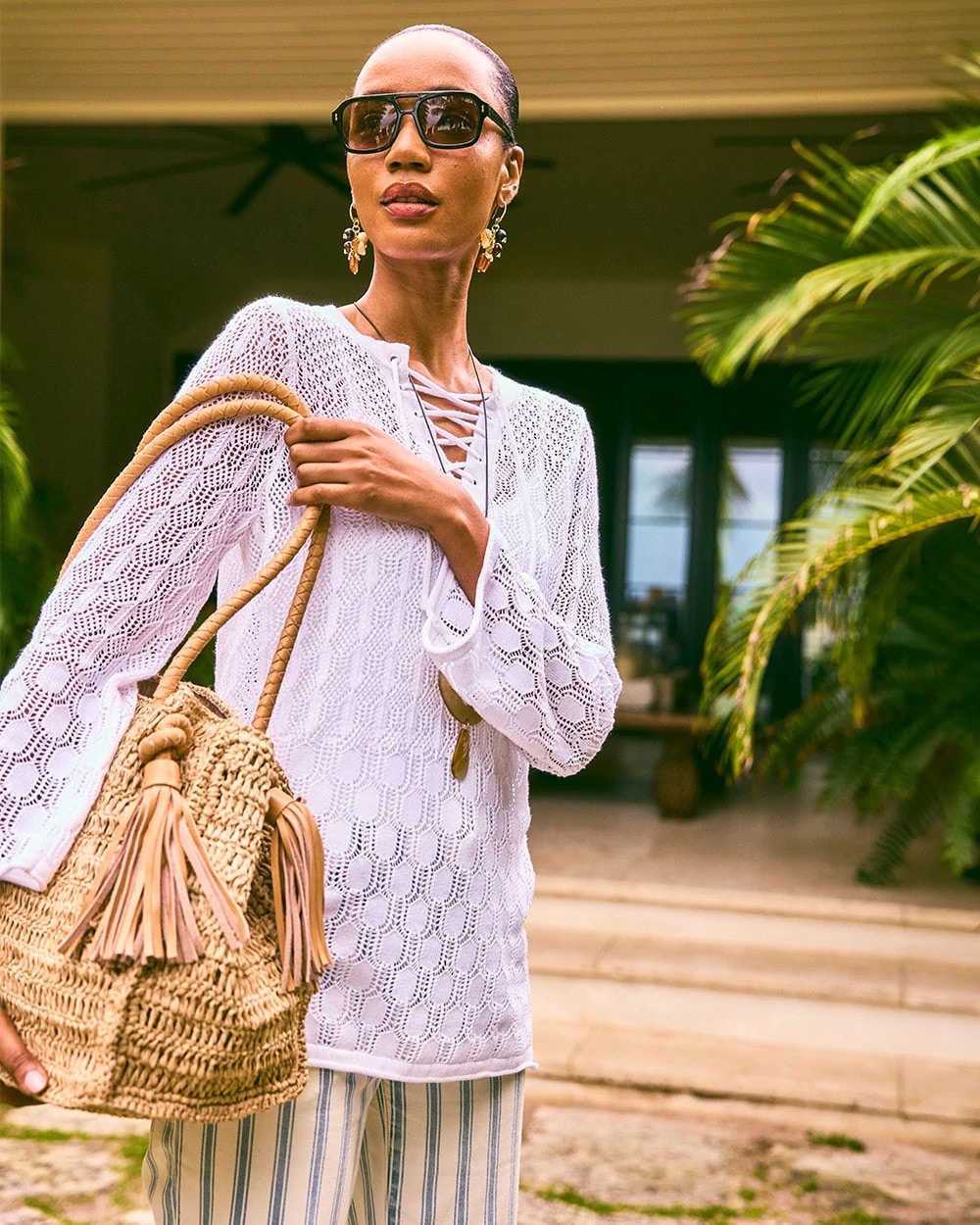 Chico's Value | Cotton-Linen Lace Notch-Neck Sweater