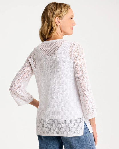 Chico's Value | Cotton-Linen Lace Notch-Neck Sweater