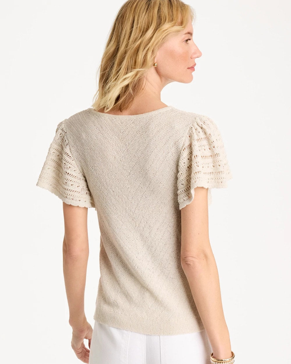 Chico's Popular | Pointelle Metallic Flutter-Sleeve Pullover