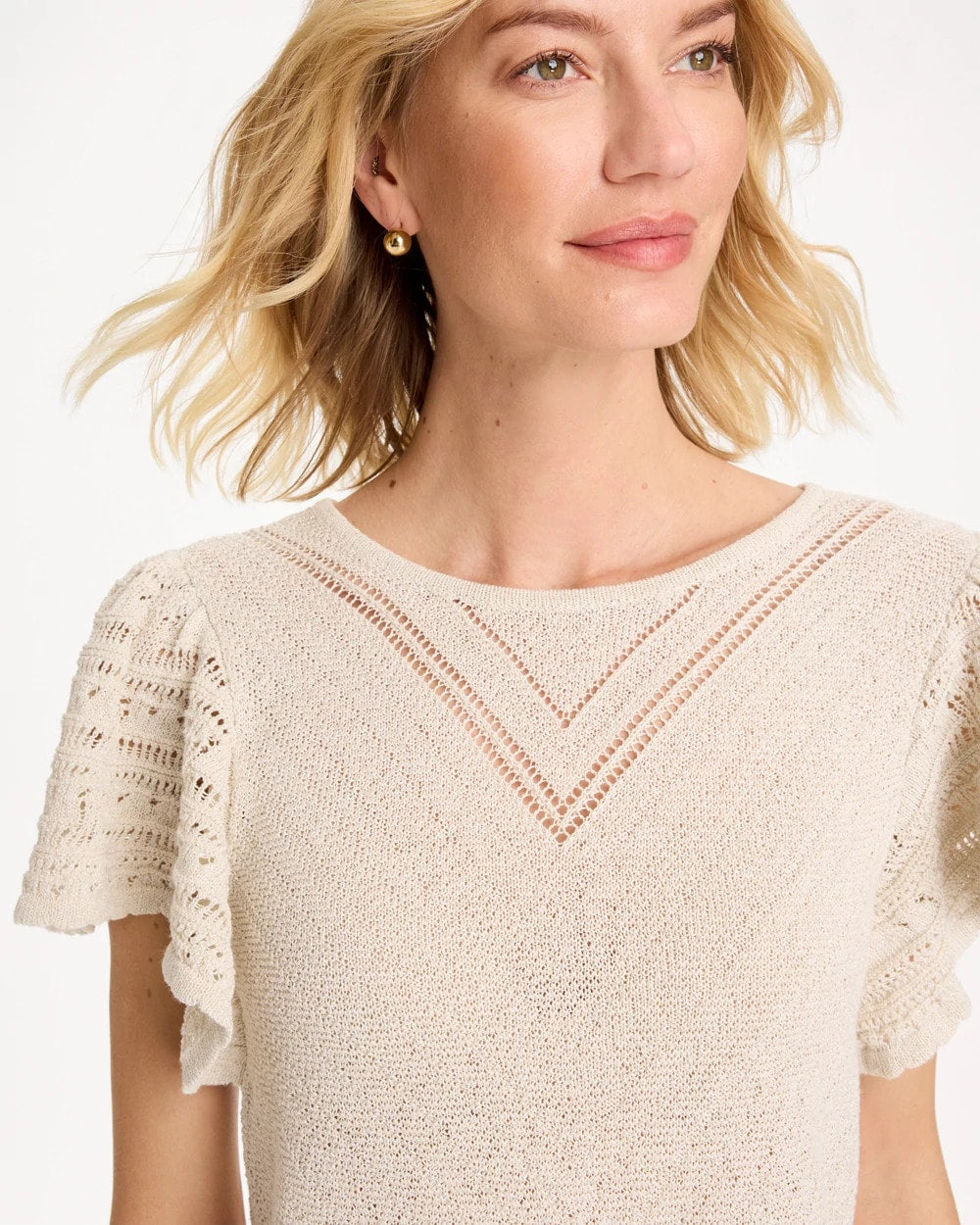 Chico's Popular | Pointelle Metallic Flutter-Sleeve Pullover