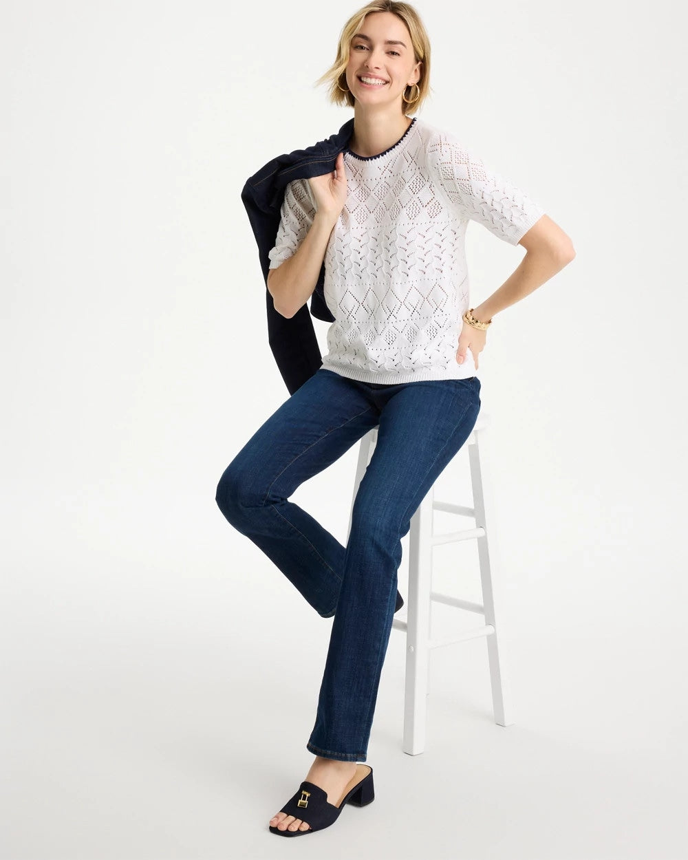 Chico's Signature | Pointelle Blanket-Stitch Pullover Sweater