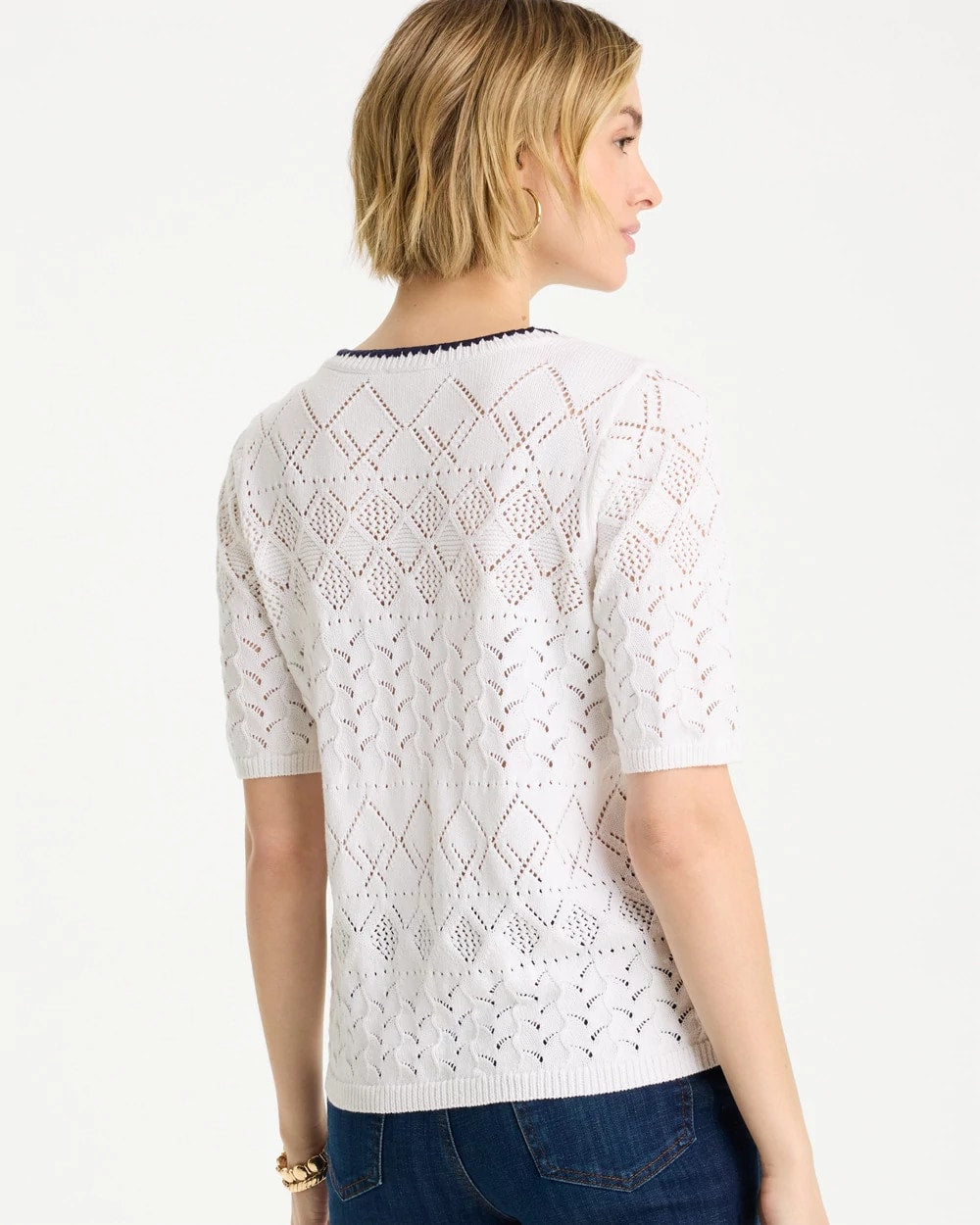 Chico's Signature | Pointelle Blanket-Stitch Pullover Sweater