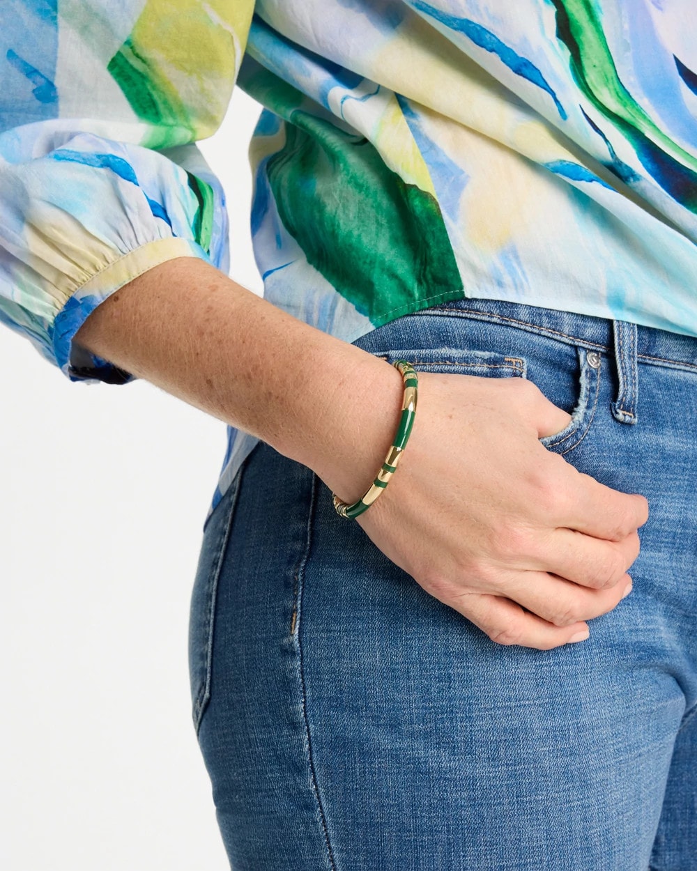 Chico's Special Offer | Green Enamel Hinge Bangle