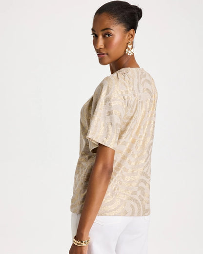 Chico's Top Pick | Cotton Foiled Shirred Tee