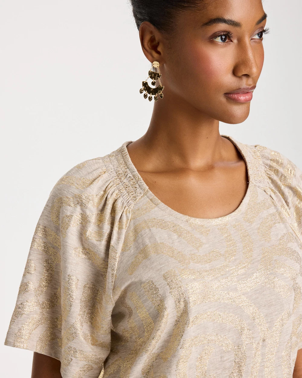Chico's Top Pick | Cotton Foiled Shirred Tee