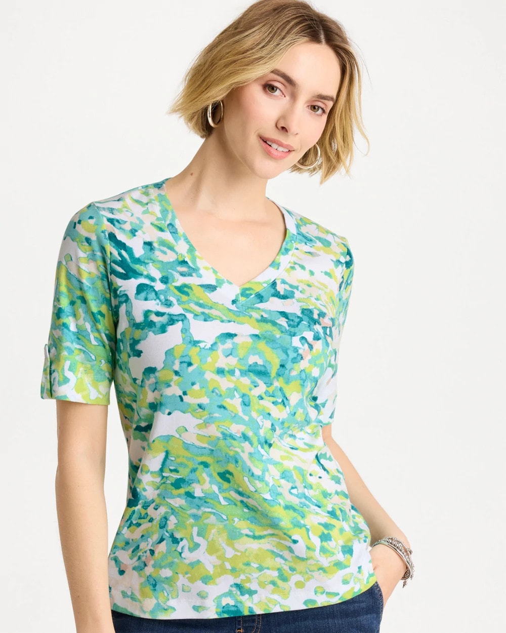 Chico's Value | Pima Printed Elbow Sleeve Tee