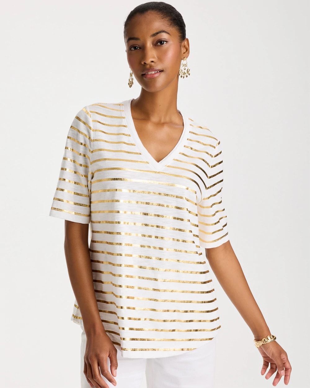 Chico's Hot Sale | Striped Cotton Slub V-Neck Tee
