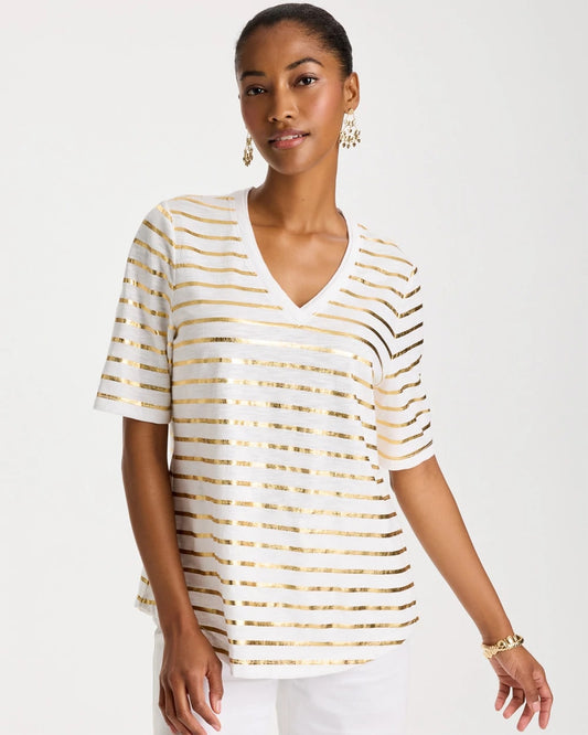 Chico's Hot Sale | Striped Cotton Slub V-Neck Tee
