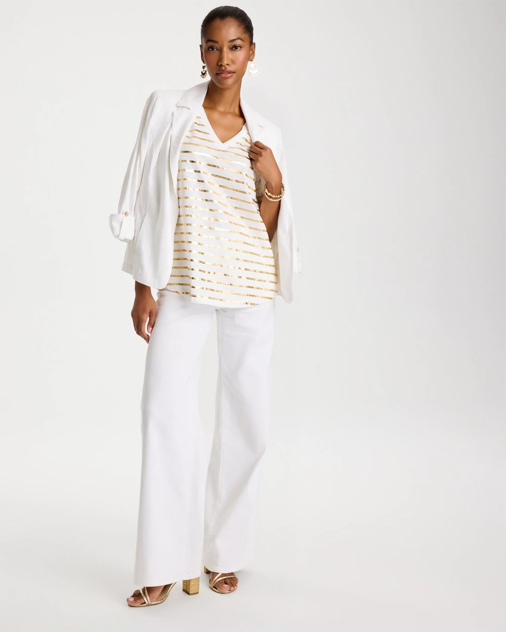 Chico's Hot Sale | Striped Cotton Slub V-Neck Tee