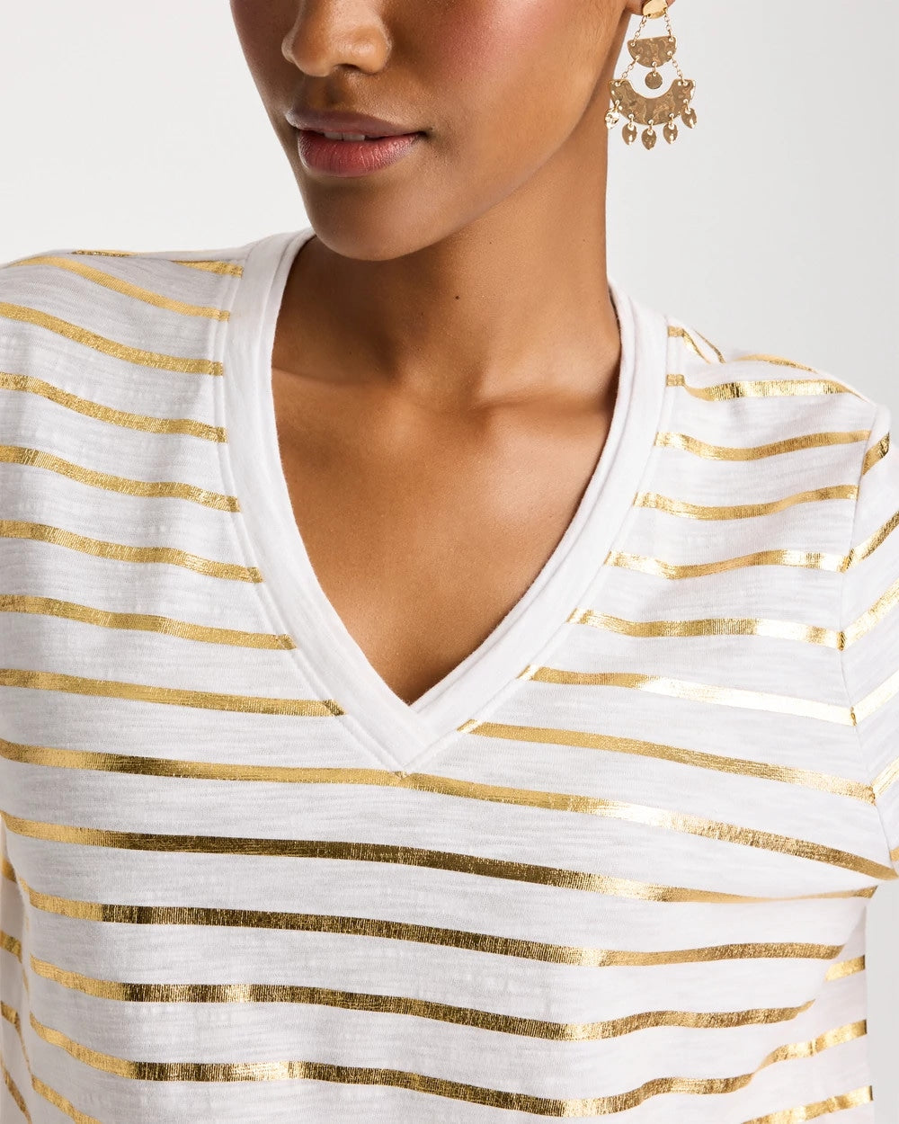 Chico's Hot Sale | Striped Cotton Slub V-Neck Tee