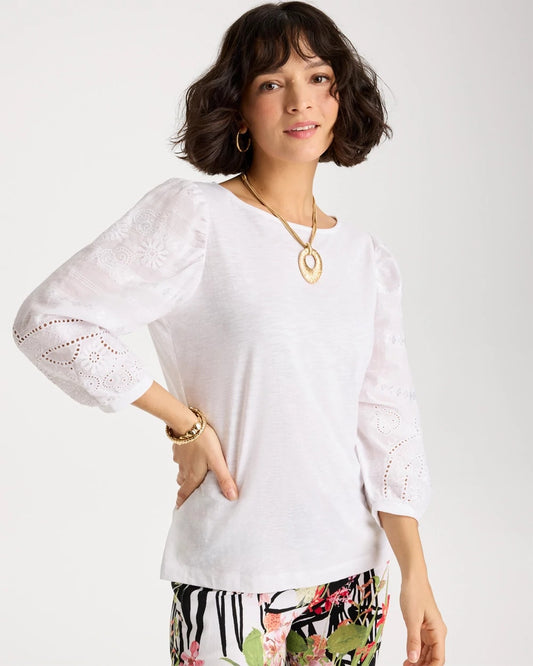 Chico's Exclusive | Cotton Eyelet Sleeve Tee