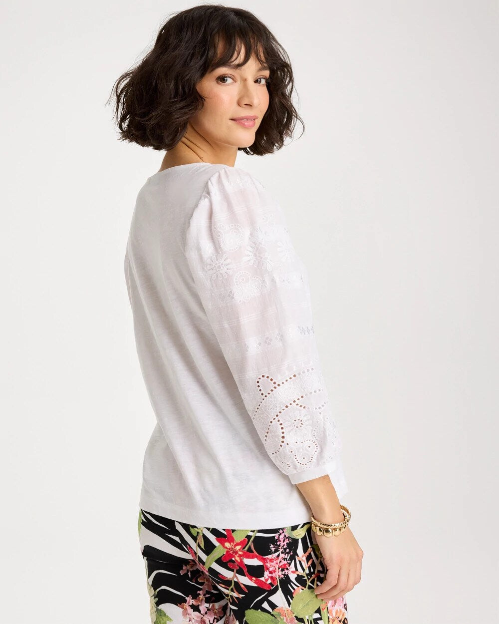 Chico's Exclusive | Cotton Eyelet Sleeve Tee