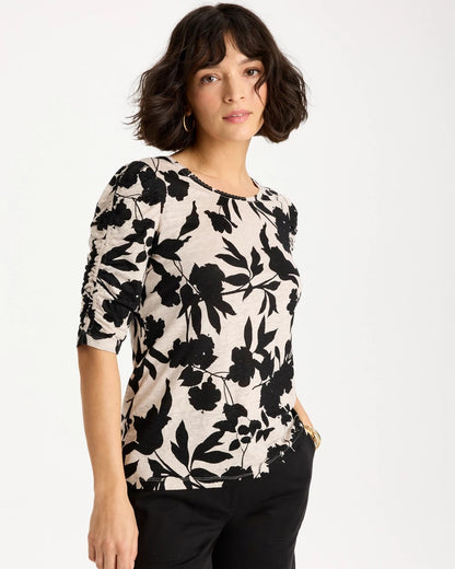 Chico's Everyday | Flora Linen Ruched Sleeve Tee