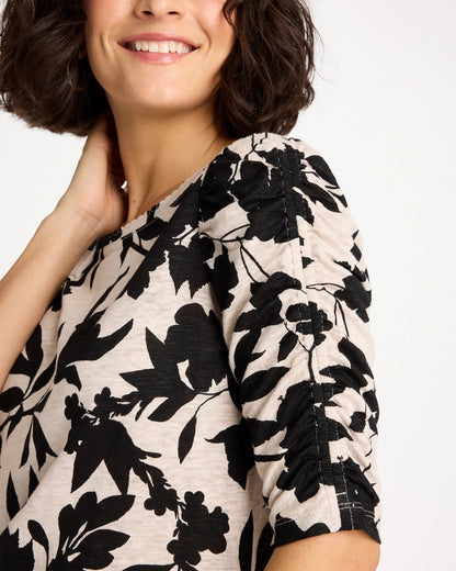 Chico's Everyday | Flora Linen Ruched Sleeve Tee