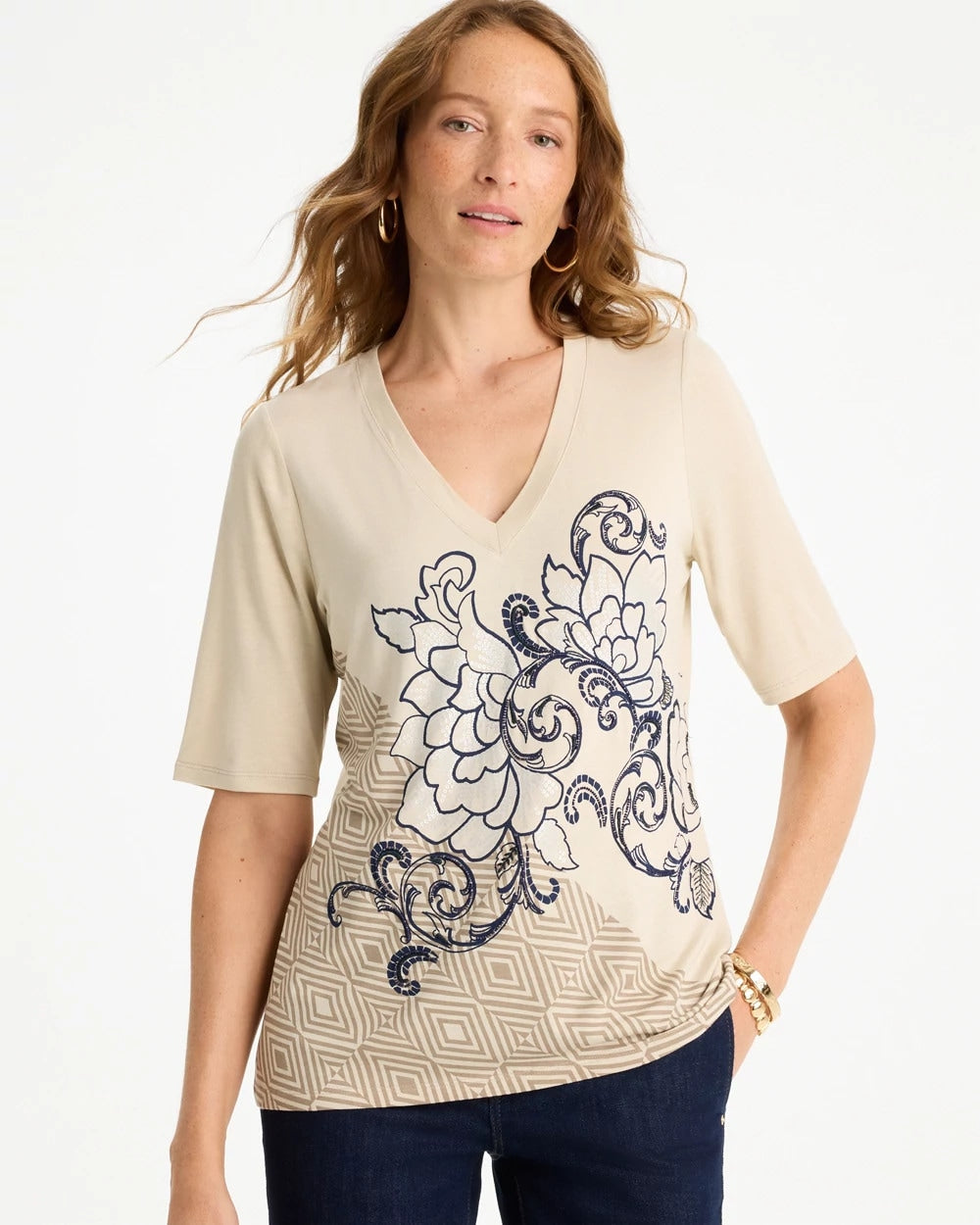 Chico's Signature | Knit Sequin Elbow Tee