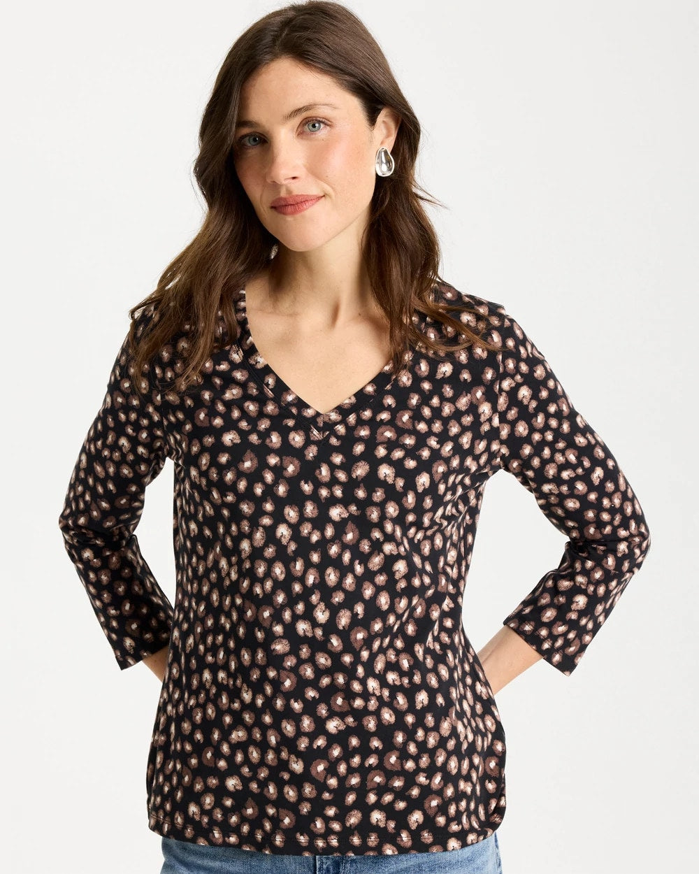 Chico's Top Pick | Cotton Stretch 3/4 Sleeve Polka Dot Tee