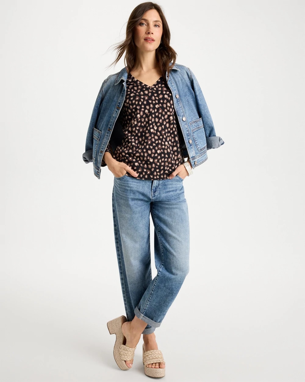 Chico's Top Pick | Cotton Stretch 3/4 Sleeve Polka Dot Tee