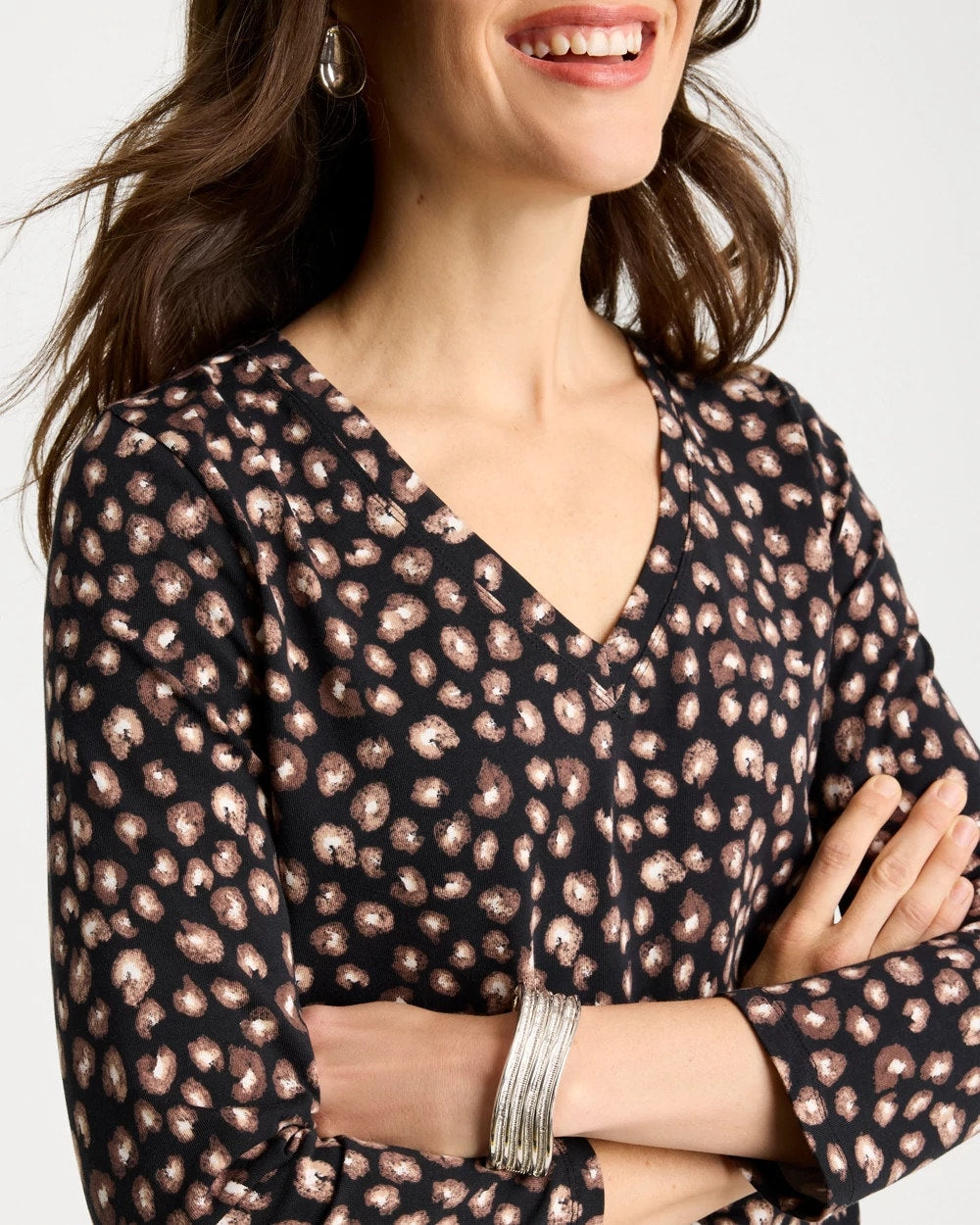 Chico's Top Pick | Cotton Stretch 3/4 Sleeve Polka Dot Tee