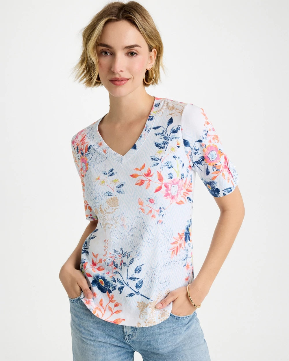 Chico's Best Seller | Pima Floral Elbow Sleeve Tee
