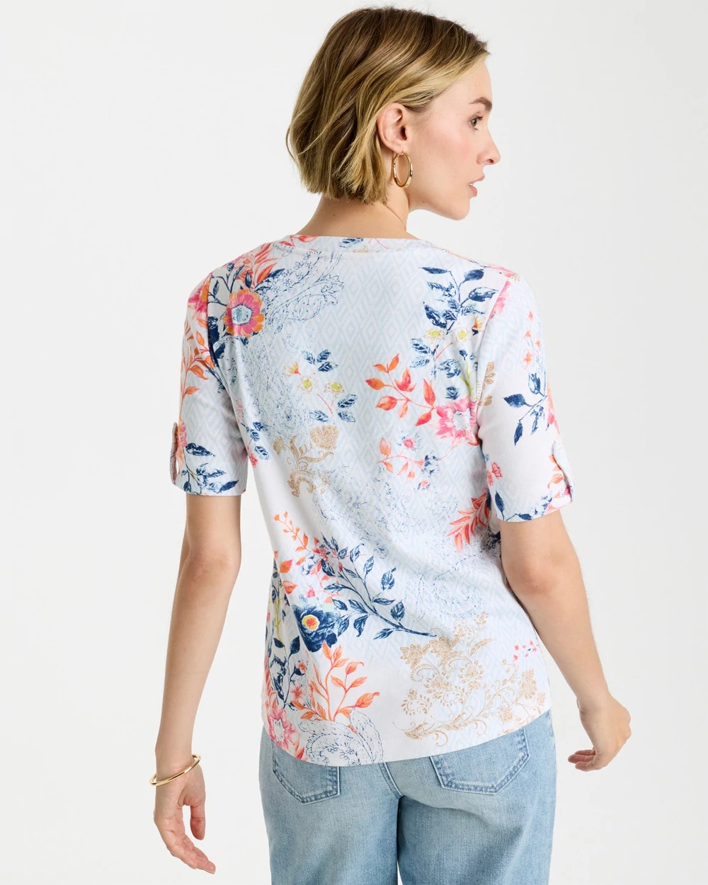 Chico's Best Seller | Pima Floral Elbow Sleeve Tee