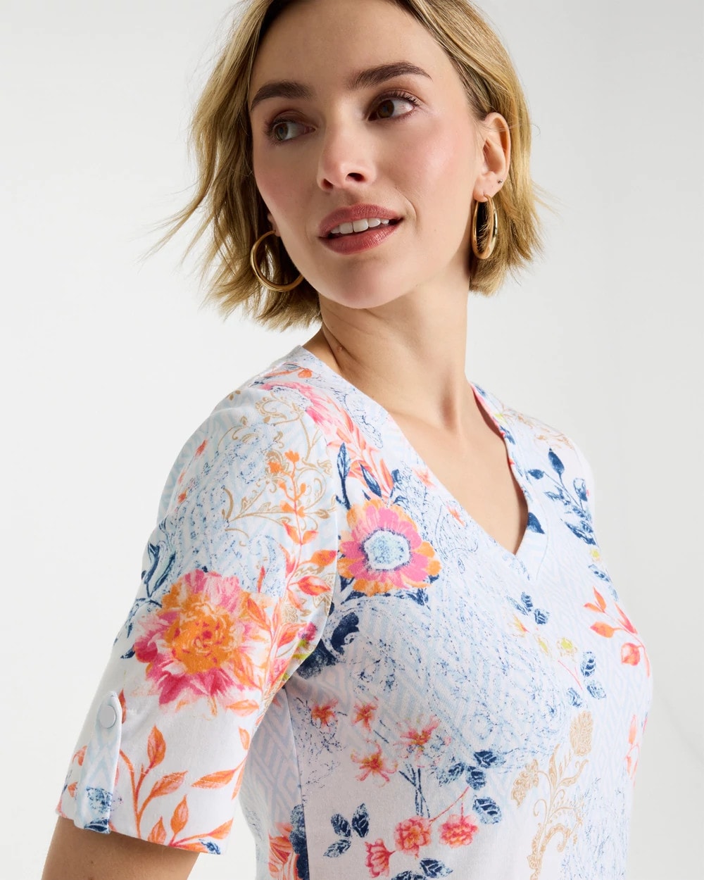 Chico's Best Seller | Pima Floral Elbow Sleeve Tee