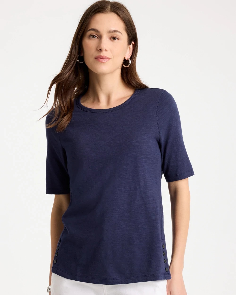 Chico's Featured | Cotton Slub Crewneck Button Tee